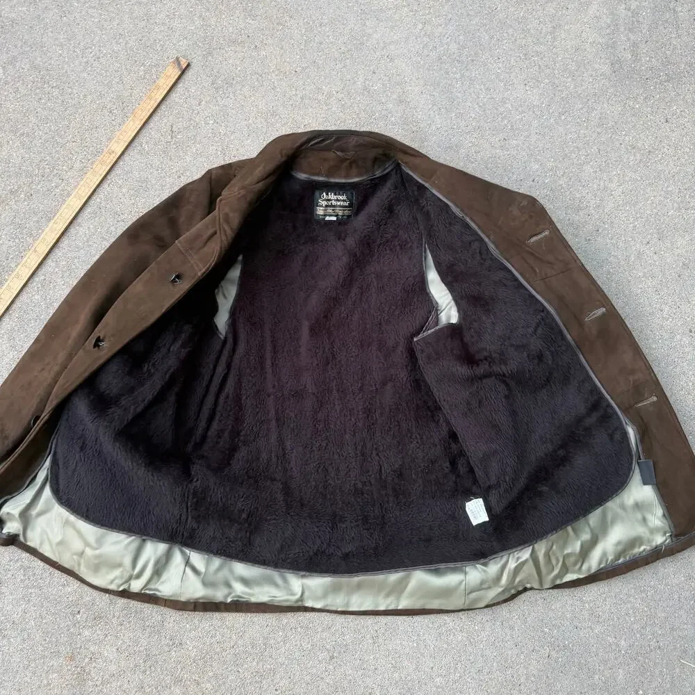 60s Oakbrook Sportswear Brown Suede Leather Sears Jacket Faux Fur Lined Size 42